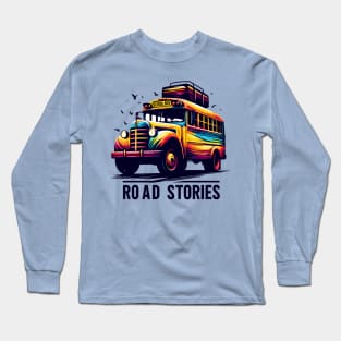 Artistic Silhouette Of A School Bus, Road Stories Long Sleeve T-Shirt